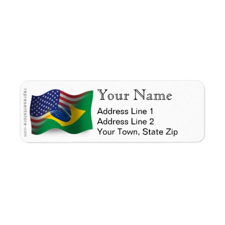 Brazilian-american Waving Flag Label