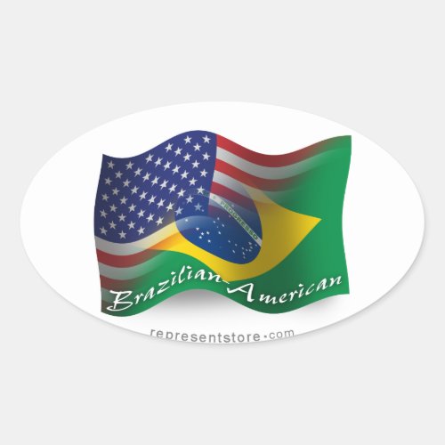 Brazilian_American Waving Flag Oval Sticker