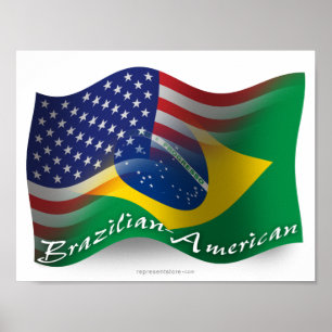 Brazilian-American Waving Flag Poster