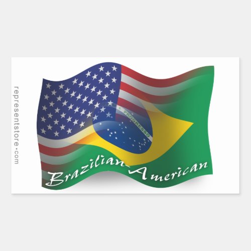 Brazilian_American Waving Flag Rectangular Sticker