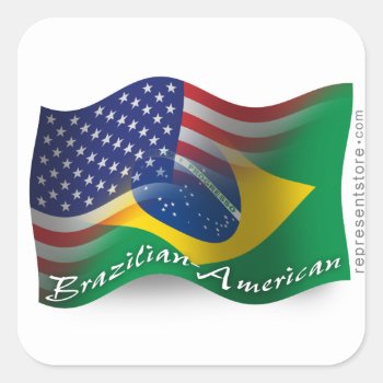Brazilian-american Waving Flag Square Sticker by representshop at Zazzle