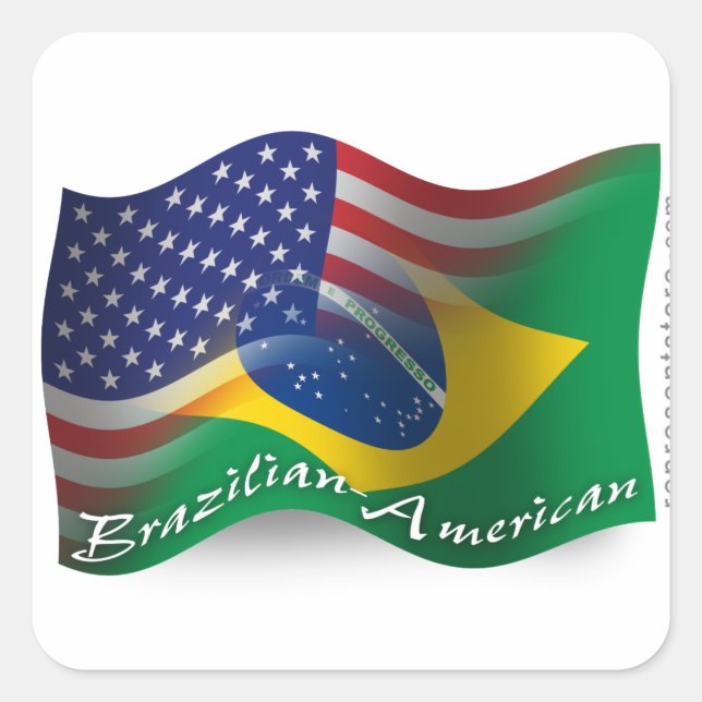 Brazilian-American Waving Flag Square Sticker (Front)