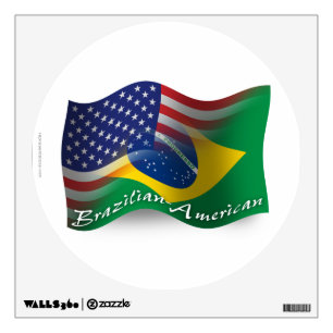 Brazilian-American Waving Flag Wall Sticker
