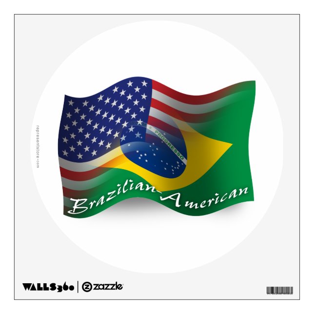 Brazilian-American Waving Flag Wall Sticker (Front)