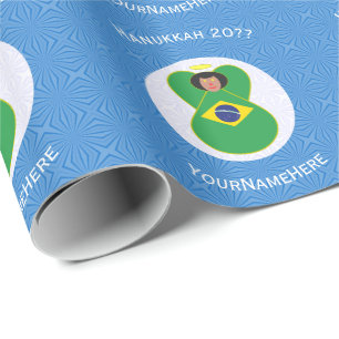 Brazilian Angel Hanukkah Flag Personalized Wrapping Paper