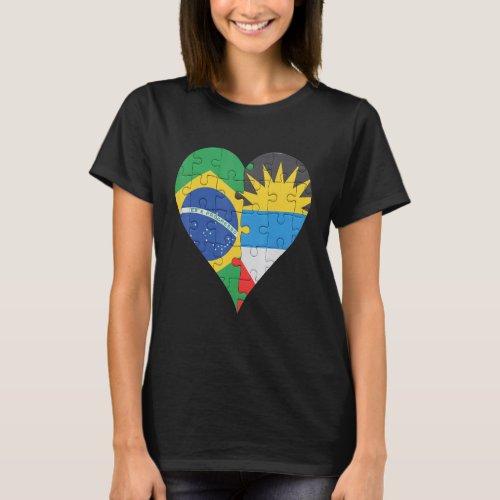 Brazilian Antiguan  Barbudan Flag Heart T_Shirt