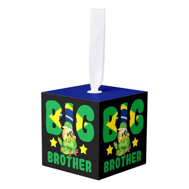 Brazilian Big Brother - Bird with Brazil Flag Cube Ornament (Front Angled)
