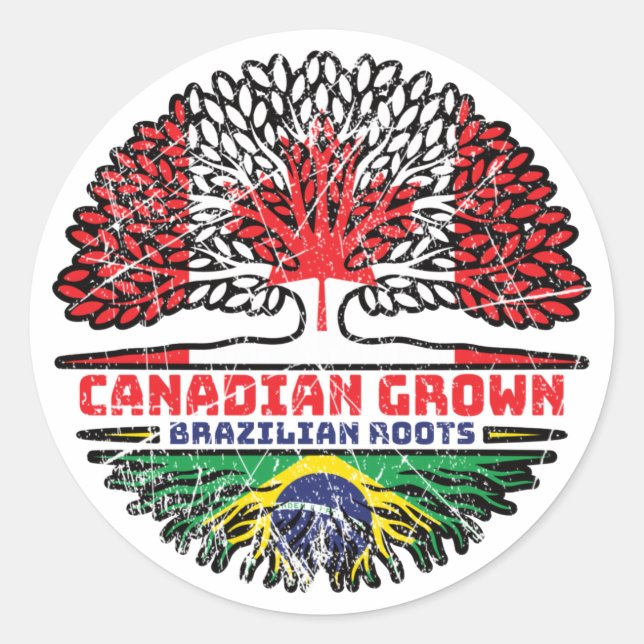 Brazilian Brazil Canadian Canada Tree Roots Flag Classic Round Sticker (Front)