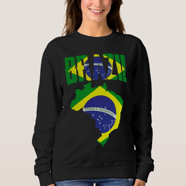 Brazilian Brazil Country Map Flag Sweatshirt (Front)