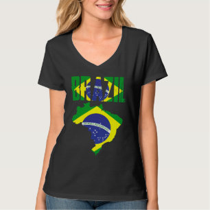 Brazilian Brazil Country Map Flag T-Shirt