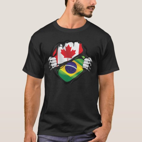 Brazilian Canadian Hands Ripped Roots Flag  T_Shirt