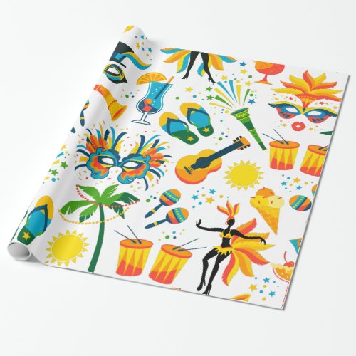 Brazilian Carnaval colorful symbols pattern Wrapping Paper