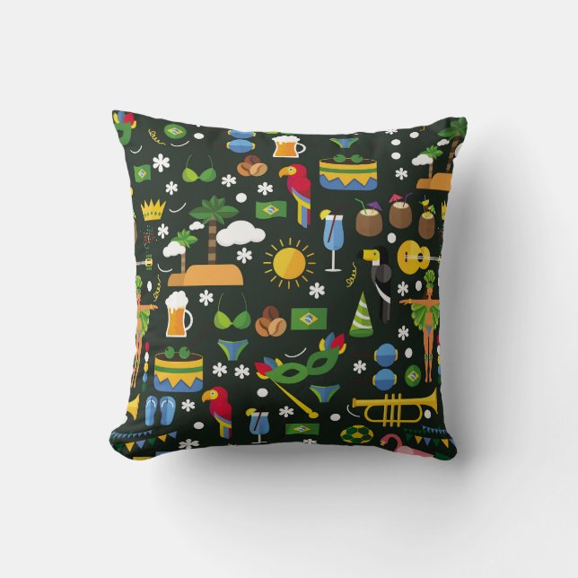 Brazilian carnival, vintage flat texture. throw pillow (Front)