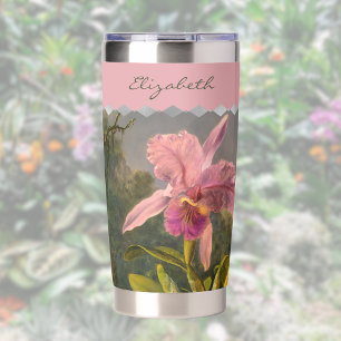 Brazilian Cattelya Orchid Hummingbird Monogrammed Insulated Tumbler