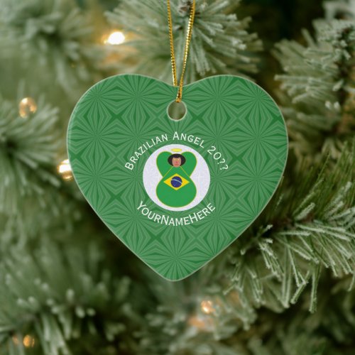 Brazilian Christmas Angel Flag Personalized  Ceramic Ornament