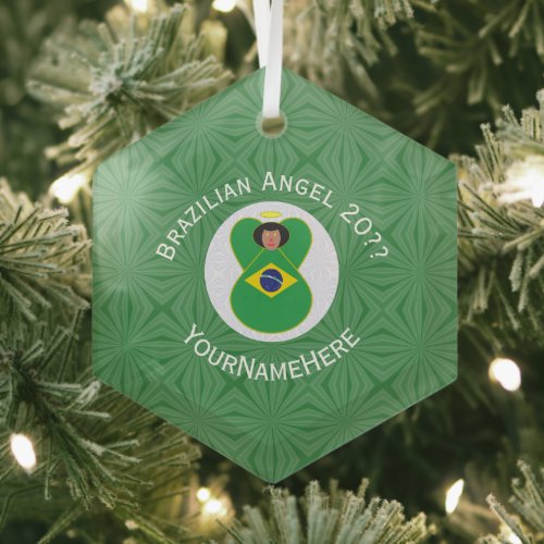 Brazilian Christmas Angel Flag Personalized  Glass Ornament