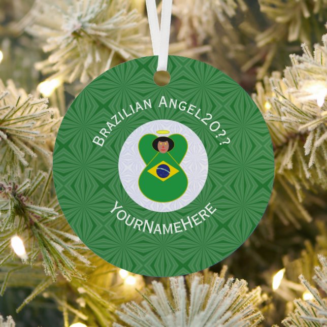 Brazilian Christmas Angel Flag Personalized  Metal Ornament (Insitu)