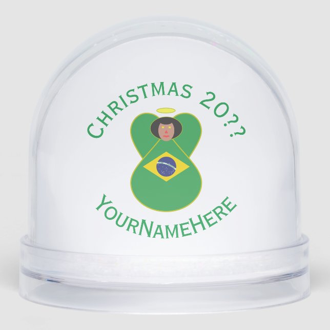 Brazilian Christmas Angel Flag Personalized  Snow Globe (Front)