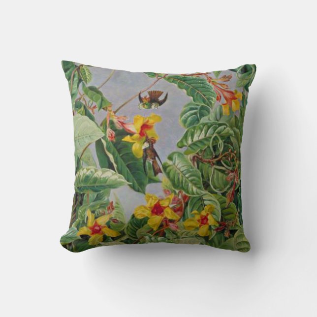 Brazilian Climbing Shrub and Humming Birds Throw Pillow (Front)