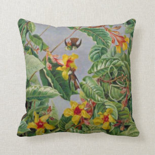 Brazilian Climbing Shrub and Humming Birds Throw Pillow
