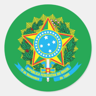Brazilian Coat of Arms, Brazil Classic Round Sticker
