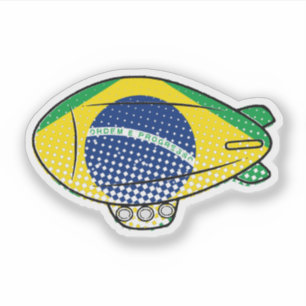 Brazilian Flag Blimp Balloon In Blue Sky Custom Sticker