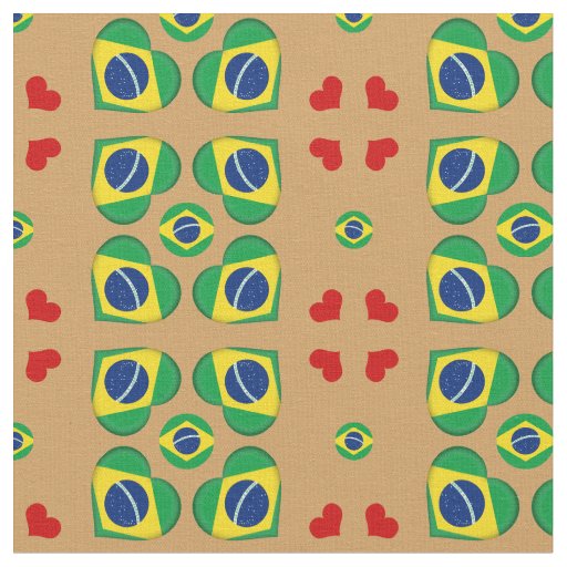 Brazilian Flag & Brazil Heart fashion Fabric