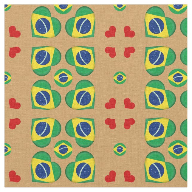 Brazilian Flag & Brazil Heart fashion Fabric (Close Up)