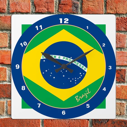 Brazilian Flag  Brazil trendy fashion design Square Wall Clock