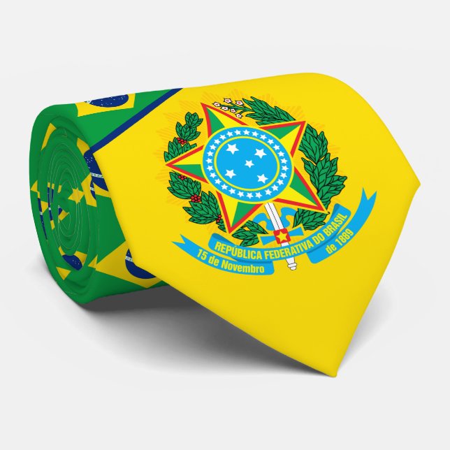 Brazilian Flag & Coat of Arms, Brazil Neck Tie (Rolled)