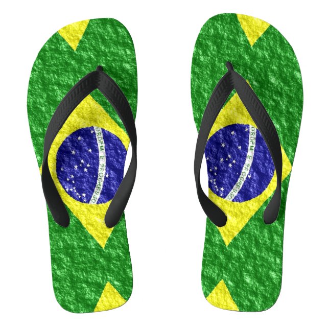 Brazilian Flag Design Flip Flops (Footbed)