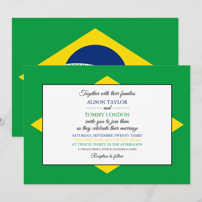 Brazilian Flag, Flag of Brazil Wedding Invitation (Front/Back)