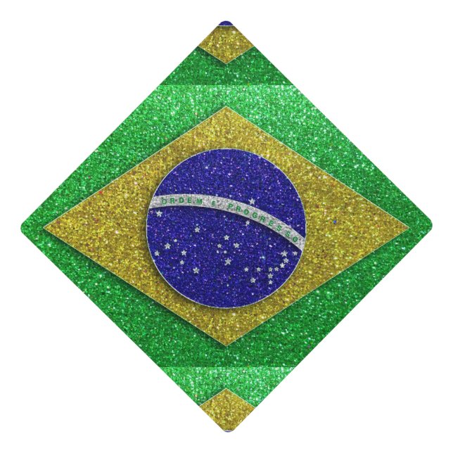 Brazilian Flag Graduate Brazil Graduation Glitter Graduation Cap Topper (Front)