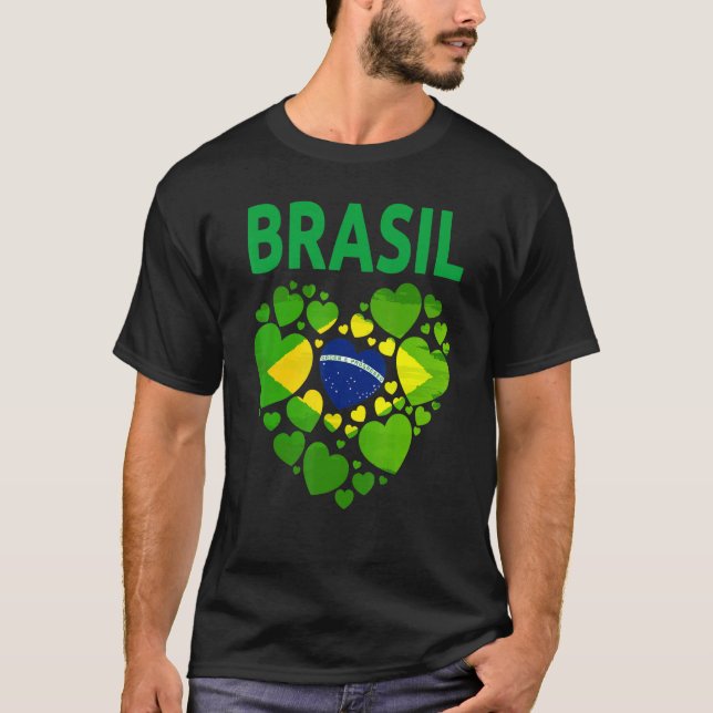 Brazilian Flag Heart Idea For Women & Brazil Flag  T-Shirt (Front)