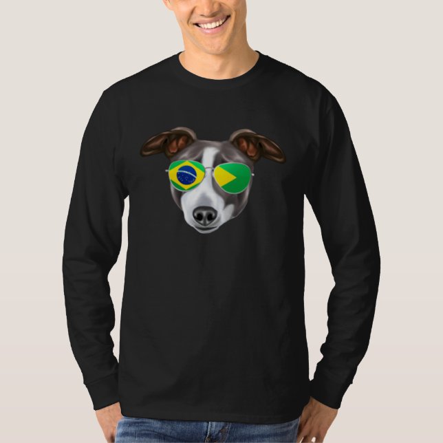 Brazilian Flag Italian Greyhound Dog Brazil Pocket T-Shirt (Front)
