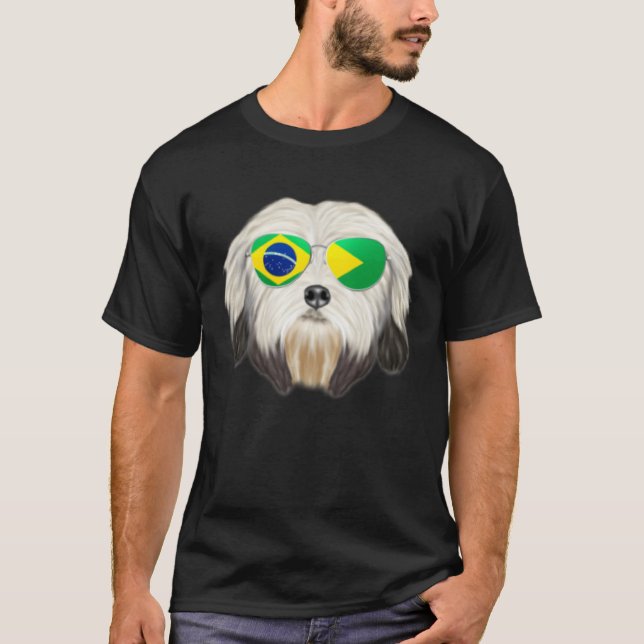 Brazilian Flag Lowchen Dog Brazil Pocket T-Shirt (Front)