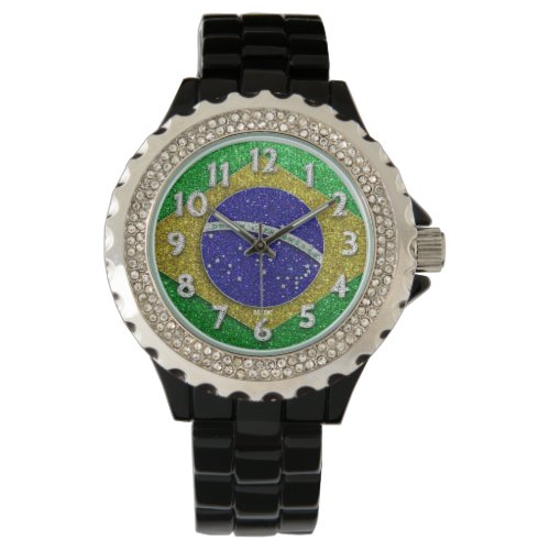 Brazilian Flag of Brazil Bling Glitter Fashion Watch