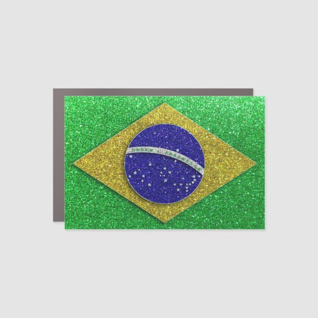 Brazilian Flag of Brazil Candy Glitter Sparkle Car Magnet (Front)