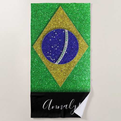 Brazilian Flag of Brazil Glitter Summer Pool Party Beach Towel