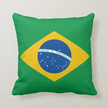 Brazilian Flag Pillow, Brasil, Green Yellow Blue Throw Pillow