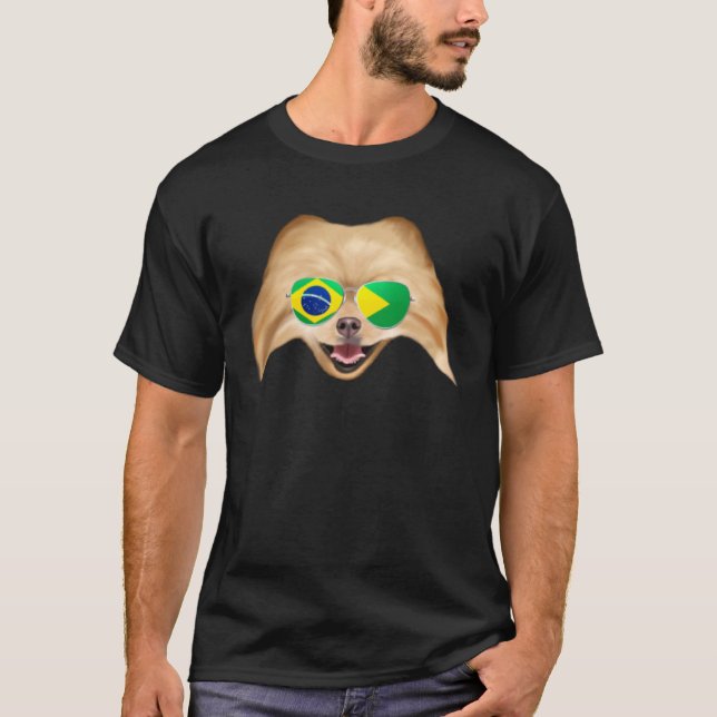 Brazilian Flag Pomeranian Dog Brazil Pocket T-Shirt (Front)