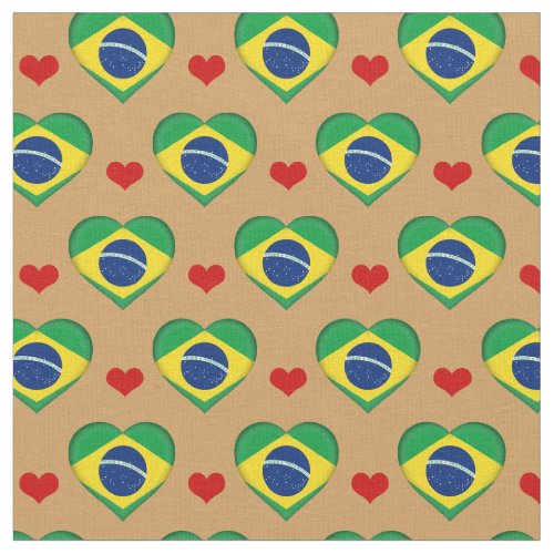 Brazilian Flag Red Heart fashion FabricBrazil Fabric