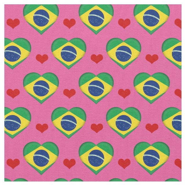 Brazilian Flag Red Heart fashion Fabric/Brazil Fabric (Close Up)