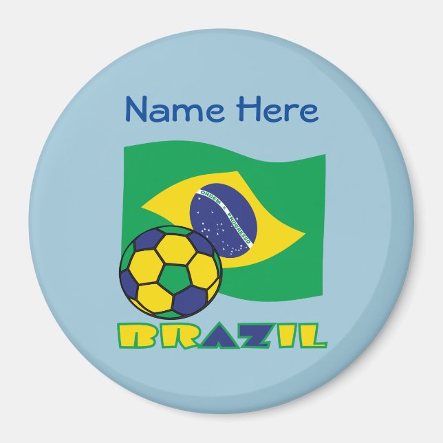 Brazilian Flag Soccer Ball Blue Personalization Magnet (Front)
