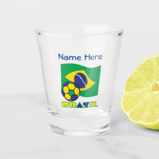 Brazilian Flag Soccer Ball Blue Personalization Shot Glass