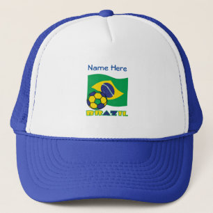 Brazilian Flag Soccer Ball Blue Personalization Trucker Hat