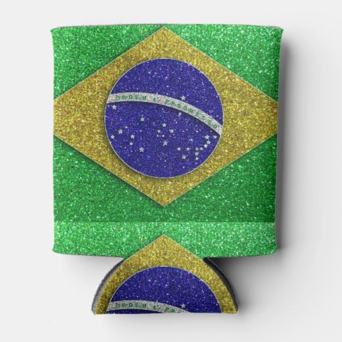 Brazilian Flag Summer Party Modern Brazil Glitter Can Cooler