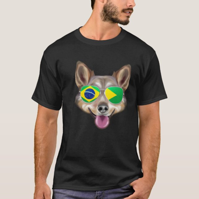 Brazilian Flag Swedish Vallhund Dog Brazil Pocket T-Shirt (Front)