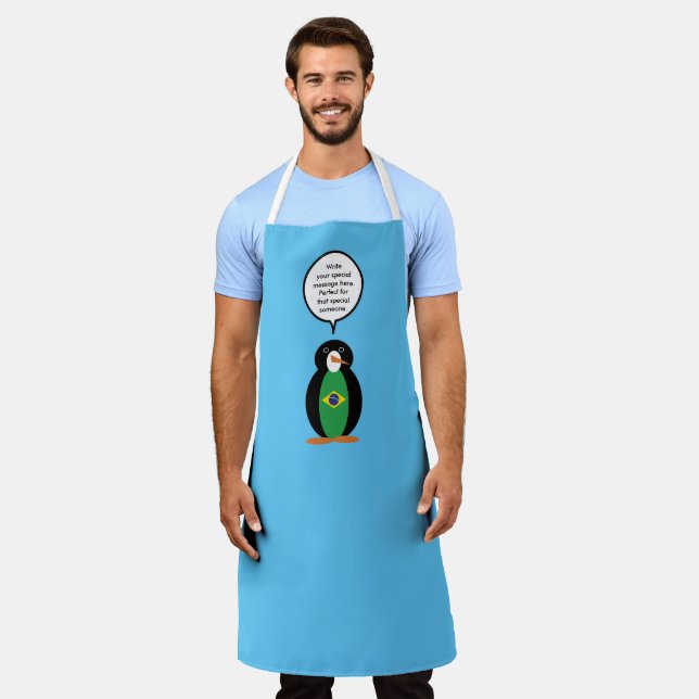 Brazilian Flag Talking Ms Penguin Personalized  Apron (Worn)