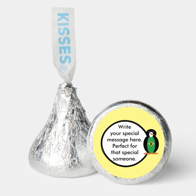 Brazilian Flag Talking Ms Penguin Personalized  Hershey®'s Kisses® (Front)